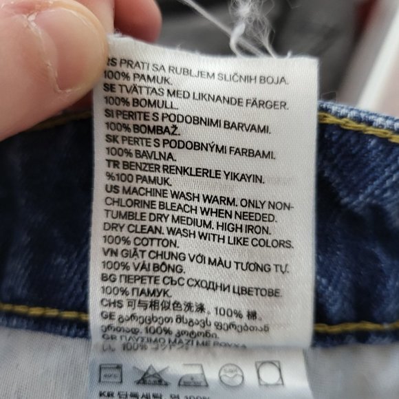 H&M Womens 90s Baggy Denim Blue Jeans Size 12 High Rise Raw Hem Loose Distressed - Picture 10 of 12